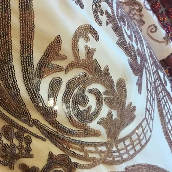 NWOT long sleeved dress with nude underlay & rose gold sequins throughout SM - Picture 8 of 14